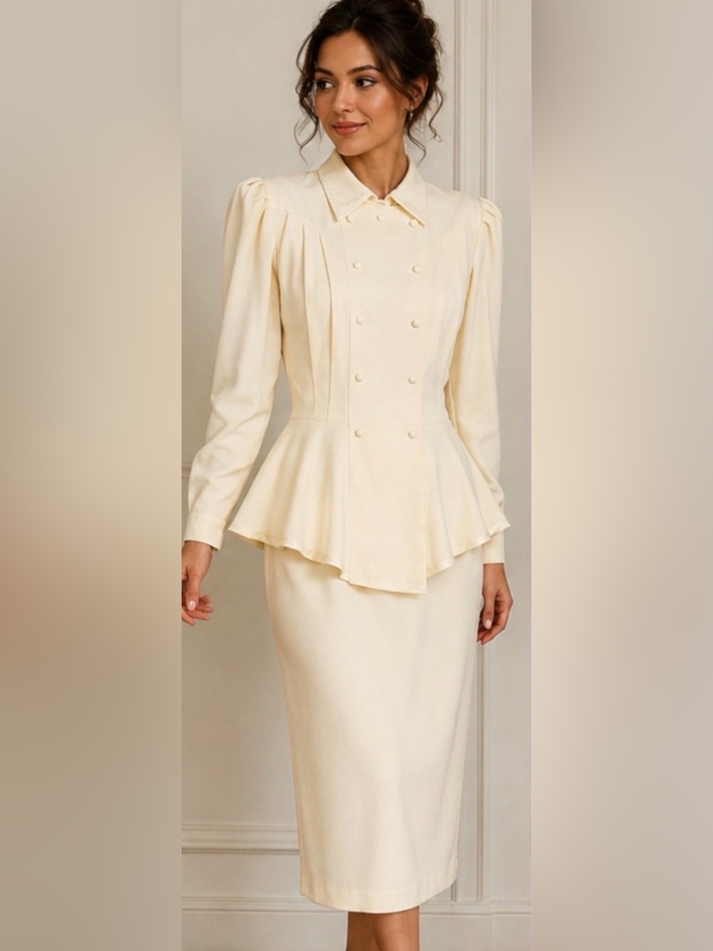 Vintage Jac. Dale Ivory Peplum Dress Size 36